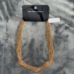 NWT New York & Company gold necklace rows of chain with claps closure